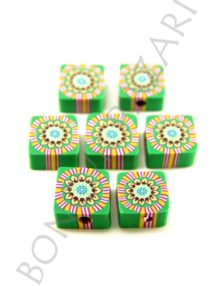 Fimo Hamur Boncuk Kare - Yeşil (FM0110 )